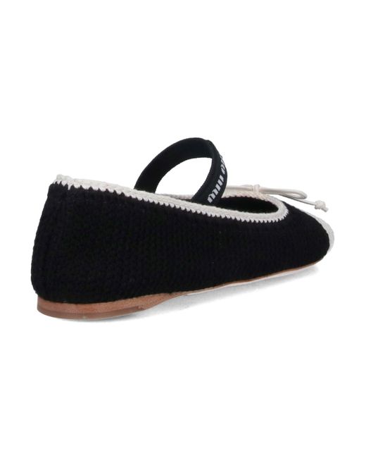 Miu Miu Black Crochet Knit Ballet Flats