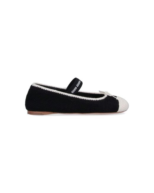 Miu Miu Black Crochet Knit Ballet Flats