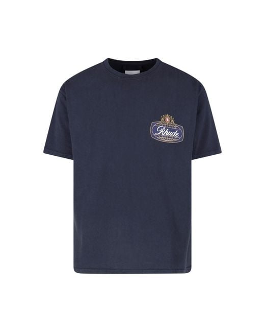 Rhude Blue Boxy-Fit T-Shirt With Graphic Racing Motif for men