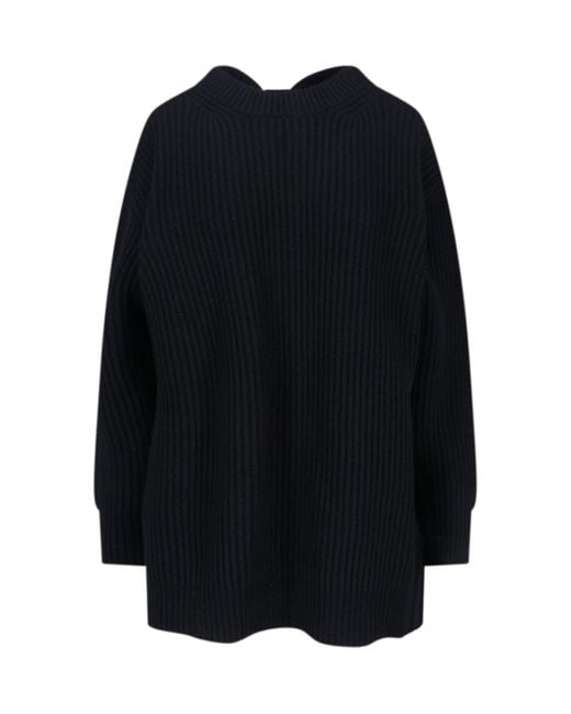 MM6 by Maison Margiela Black Wool Blend Knit Dress With Contrasting Back Panel And Logo Detail