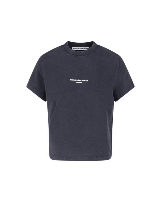 Alexander Wang Blue Cropped Short-Sleeved T-Shirt With Crew Neckline
