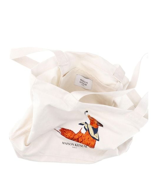 Maison Kitsuné White 100% Cotton Tote Bag for men