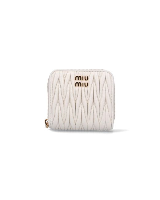 Miu Miu White Matelassé Logo Wallet