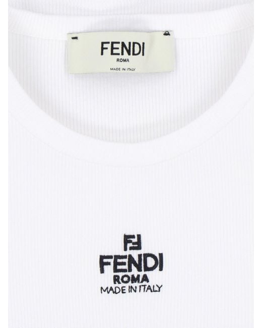 T-Shirt Crop Logo di Fendi in White