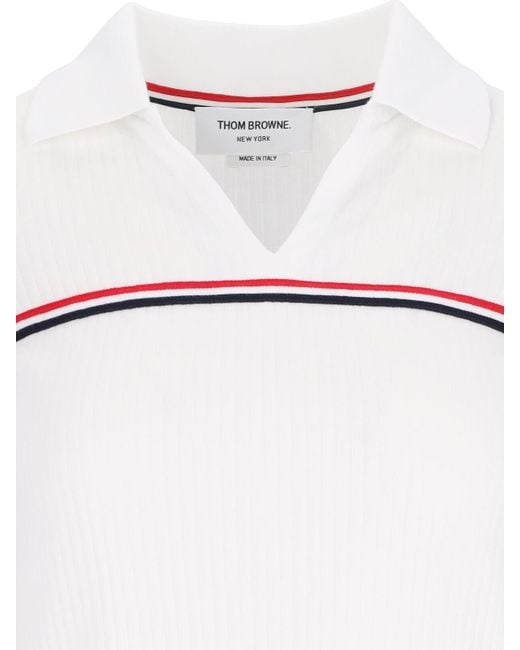 Thom Browne White Three Stripes" Knit Polo