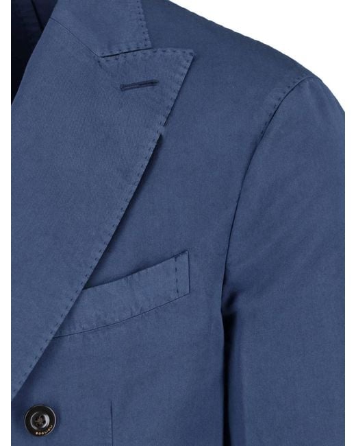Boglioli Blue Cotton-Silk Double-Breasted Blazer for men