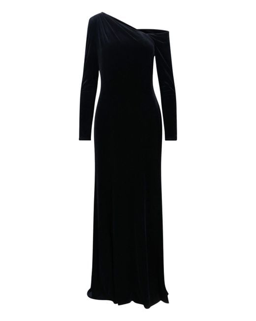 Ralph Lauren Black One-Shoulder Velvet Long Sleeve Gown