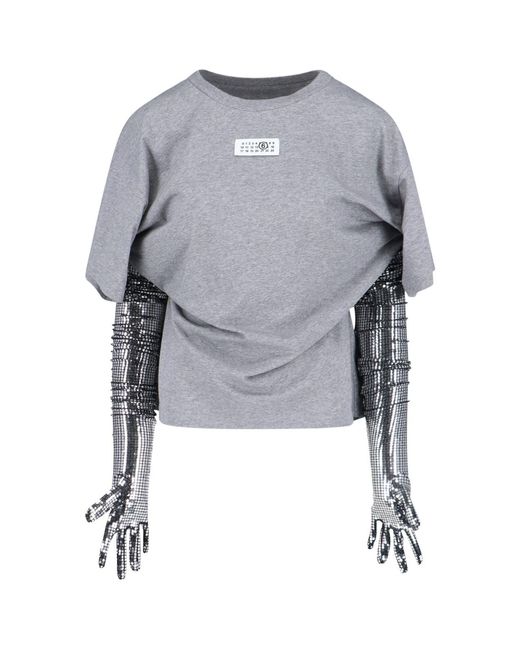 MM6 by Maison Margiela Gray Gloves Crewneck T-Shirt