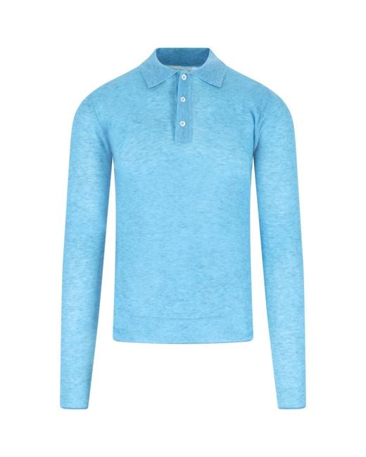ERL Blue Heathered Long Sleeve Polo Shirt for men