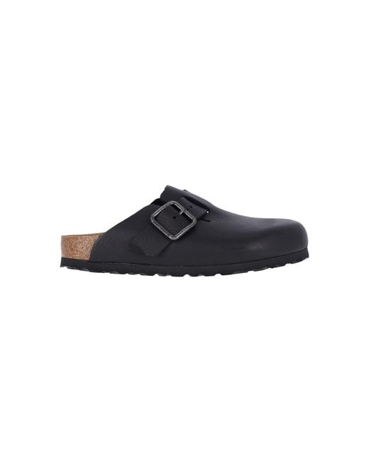 Birkenstock Blue Slip-On Mules With Rounded Toe And Metal Buckle Detail for men