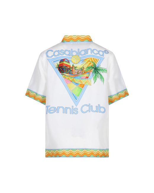 Casablancabrand White 'afro Cubism Tennis Club' Silk Shirt for men