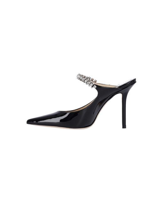 Jimmy Choo Black Pointed-Toe Mules With Rhinestone Embellishments And Stiletto Heel