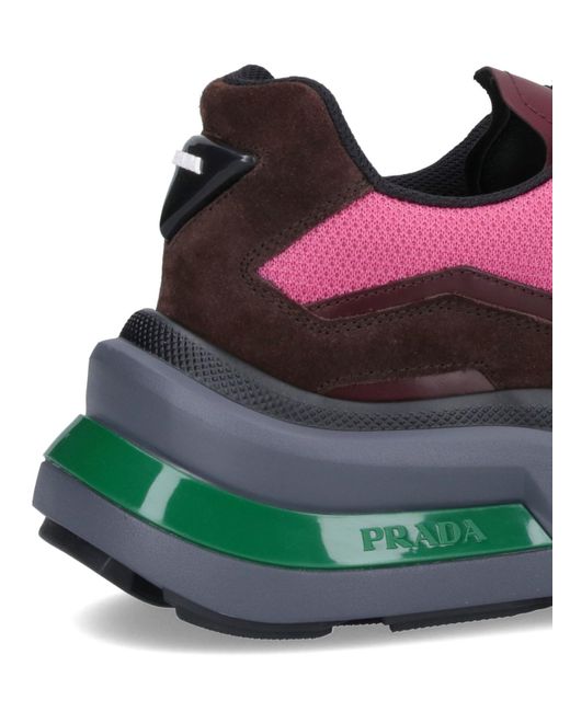 Prada Black Systeme Brushed Leather And Suede Mid-top Trainers for men