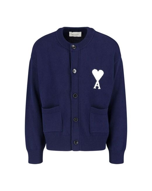 AMI Blue Ami De Coeur Round Neck Cardigan