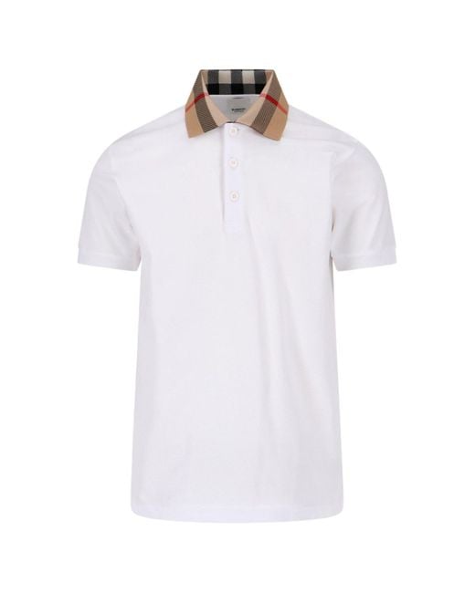 Burberry White Check Collar Polo Shirt for men