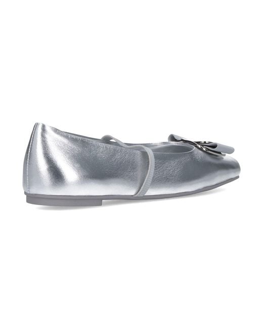 Ferragamo White Rounded Toe Metallic Flat Shoes