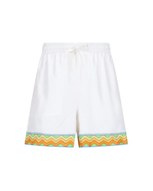 Casablancabrand White 'afro Cubism Tennis Club' Silk Shorts for men