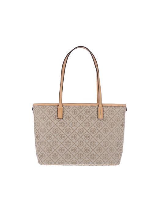 Tory Burch Natural Small Tote Bag "T Monogram"