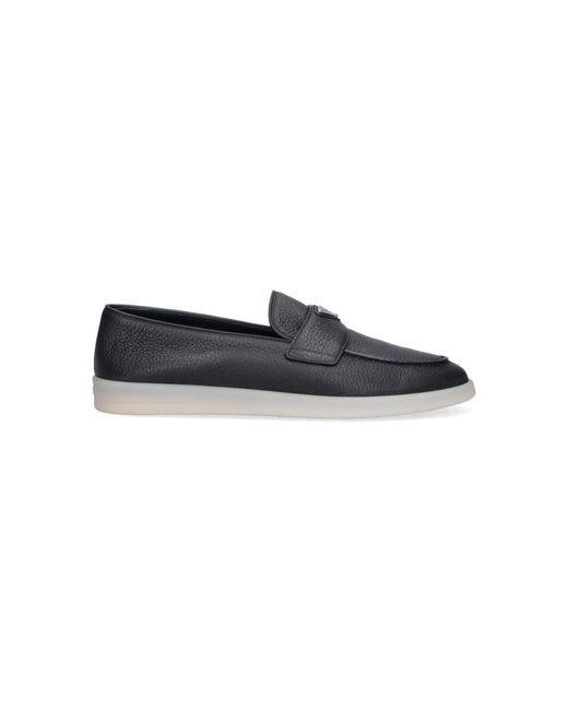 Prada Black Leather Logo Loafers for men