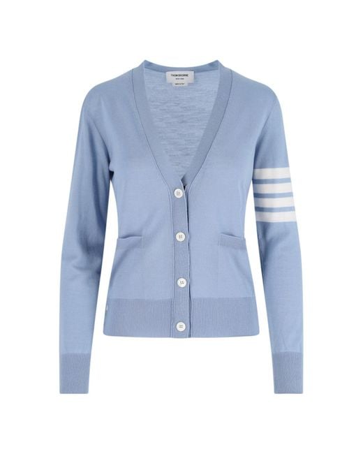 Thom Browne Blue 4-Bar V-Neck Virgin Wool Cardigan