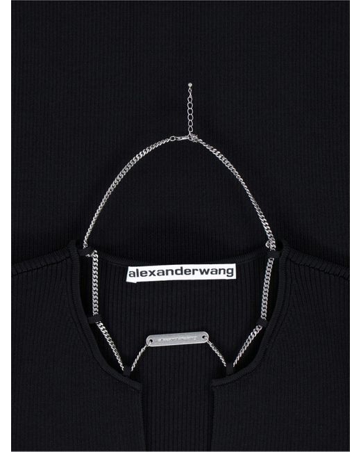 Alexander Wang Black Ribbed Mini Dress With V-Neckline