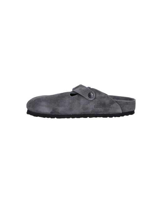 Birkenstock Gray Suede Clog Mule With Buckle Strap
