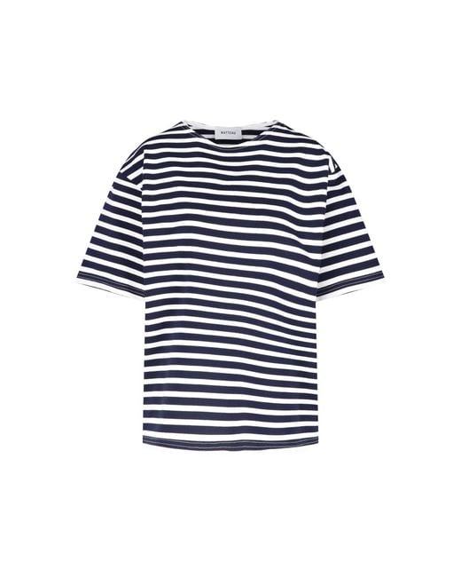 Matteau Blue Horizontal Striped Cotton T-Shirt
