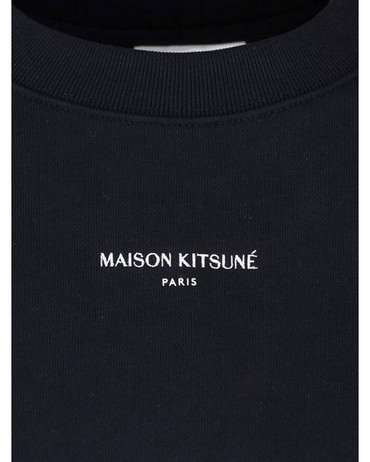 Maison Kitsuné Blue Cropped Crewneck Cotton Logo Sweatshirt
