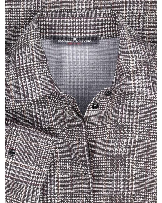 Ermanno Scervino Gray Plaid Long Sleeve Button-Front Shirt