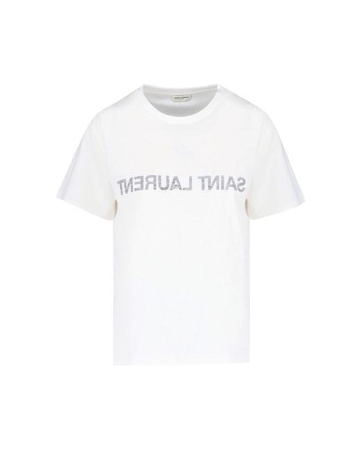 Saint Laurent White Distressed Print T-shirt