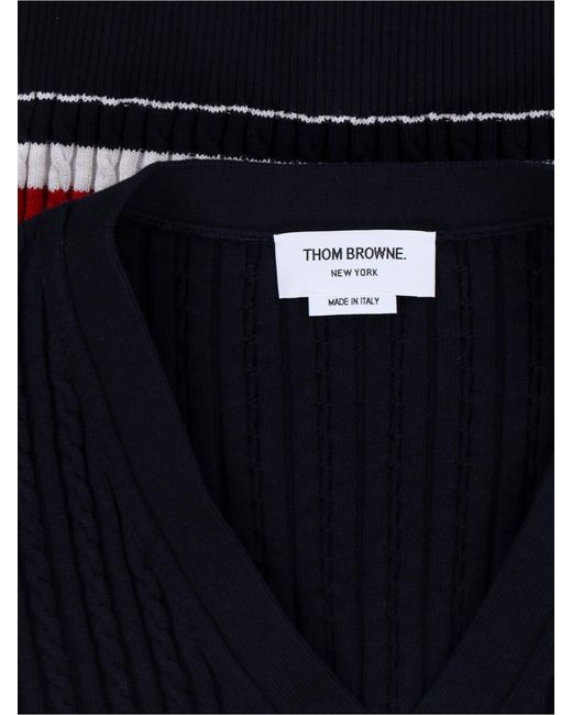 Thom Browne Blue Knitted Cotton V-Neck Cardigan for men