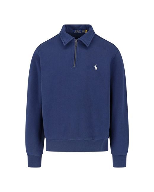 Polo Ralph Lauren Blue Zip Logo Sweatshirt for men