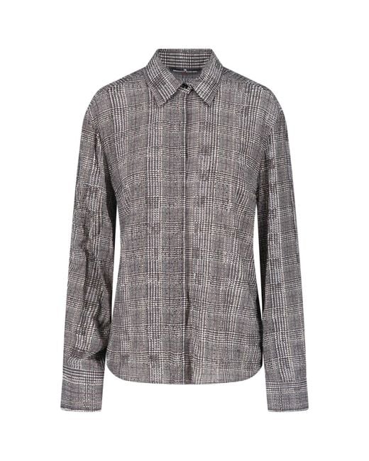 Ermanno Scervino Gray Plaid Long Sleeve Button-Front Shirt