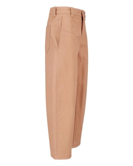 Chloé Natural Cotton Trousers With Buffalo Horn Back Button