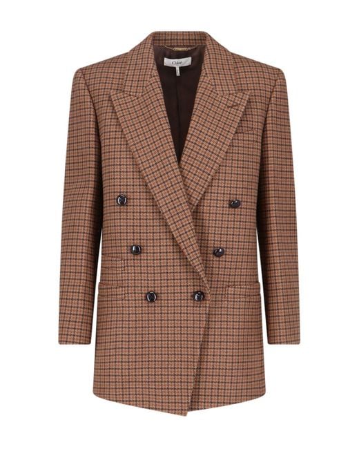Chloé Brown Checked Wool-Blend Blazer