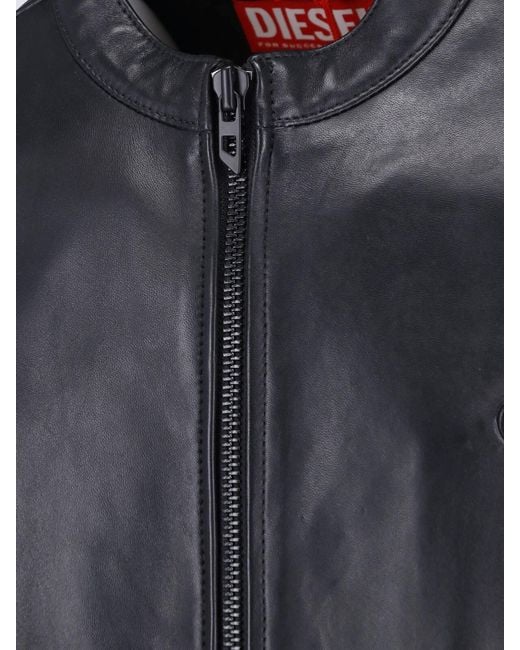 DIESEL Black Lambskin Oval D Leather Jacket for men