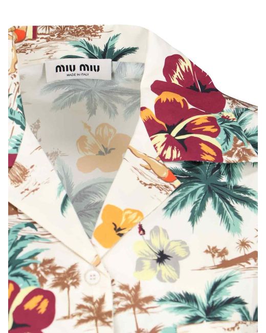 Miu Miu White Printed Crop Shirt