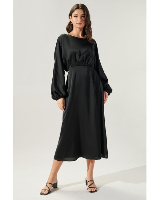 Sugarlips Chateau Satin Dolman Sleeve Midi Dress in Black | Lyst