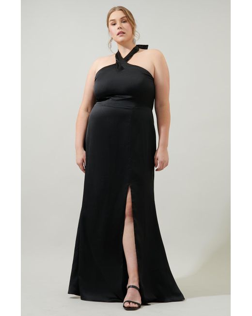 Sugarlips Spellbound Halter Satin Maxi Dress Curve in Blue | Lyst