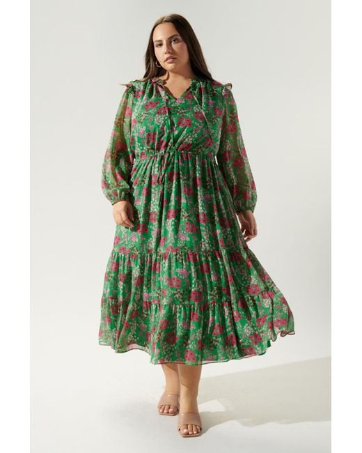 Sugarlips Roxie Floral Tiered Midi Dress Curve in Green | Lyst