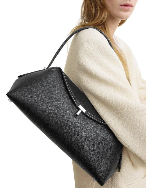 Totême Black T-Lock Leather Bag With Contrasting Stitching