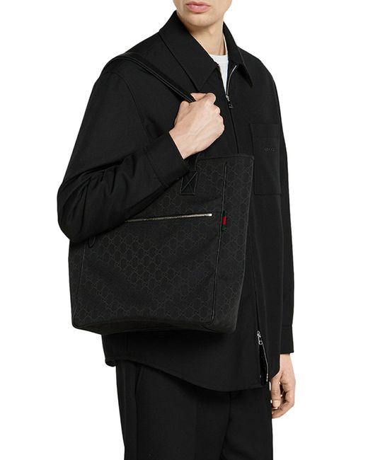 Gucci Black Medium Size Gg Fabric Shopping Bag for men