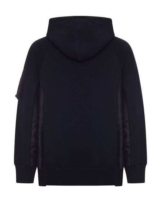 Sacai Blue Cotton And Nylon Zip-Up Hoodie for men