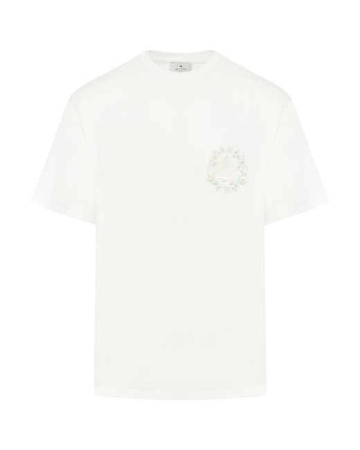 T-shirt in cotone con ricamo pegaso di Etro in White da Uomo