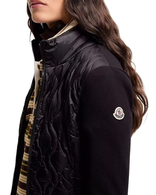Moncler Black Cotton Padded Cardigan With Zip