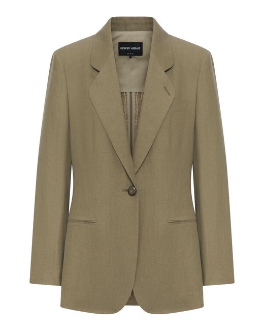 Giorgio Armani Green Single-Breasted Linen Blazer