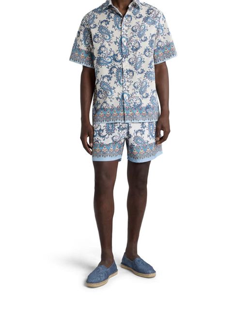 Camicia over in mussola di cotone con motivo paisley floreale di Etro in Blue da Uomo