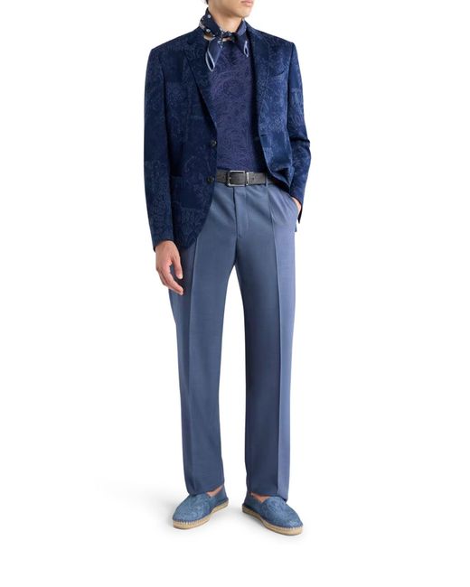 Etro Blue Single-Breasted Jacquard Cotton Jacket With Floral Pattern for men