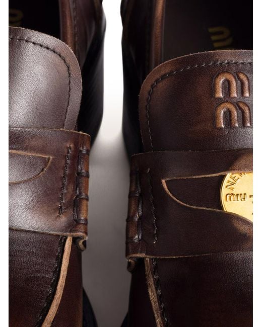 Miu Miu Brown Deco Calfskin Loafers