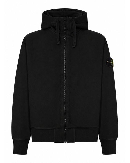 Stone Island Black Cotton Zip-Up Hoodie for men